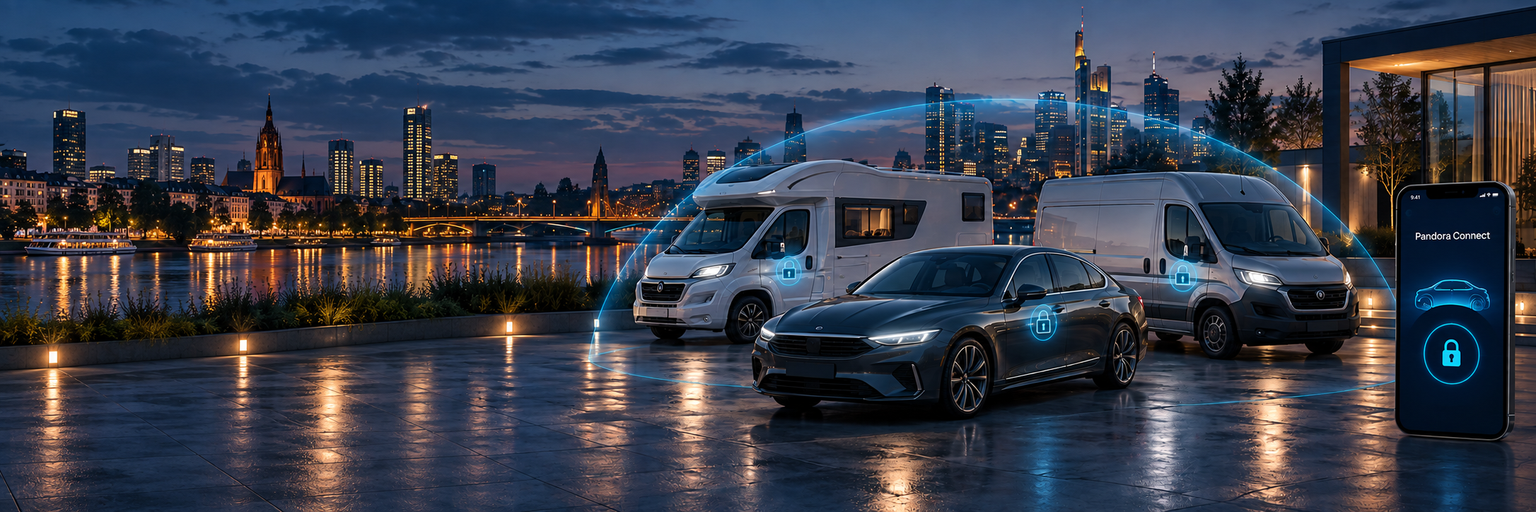 Camper, Pkw und Transporter mit symbolischem Pandora Schutz vor Frankfurt
