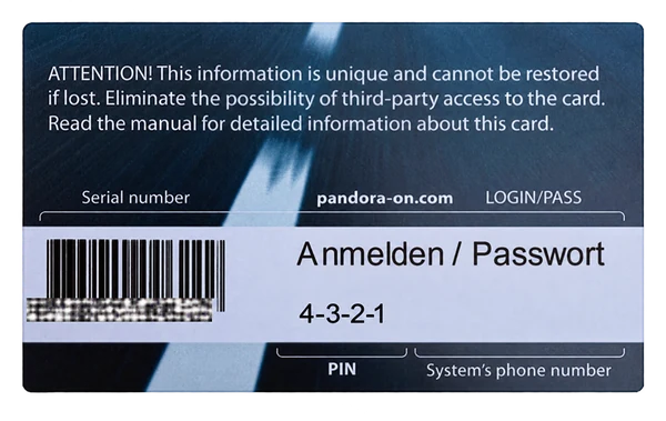 Ältere Pandora Owners Card mit Anmelden / Passwort