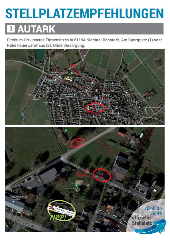 Vorschau der Stellplatzübersicht: Karten mit markierten Stellmöglichkeiten in Niddatal-Bönstadt